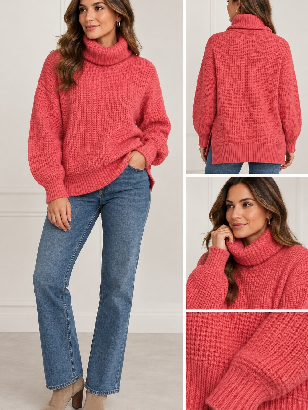 Old Navy Coral Pink Chunky Turtleneck Sweater